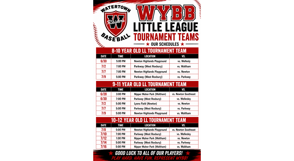 2026 LL Tournament Team Schedules
